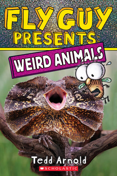 Scholastic Inc. Fly Guy Presents Weird Animals book cover featuring colorful illustrations of strange animals for children.