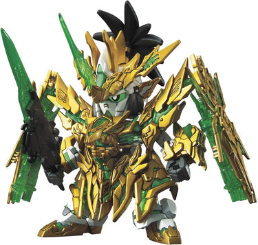 Bandai Hobby SD Sangoku Soketsuden Long Xian Liu Bei Unicorn Gundam model kit on display.