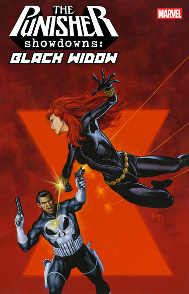 Marvel Punisher Showdowns Black Widow comic pre-order featuring Joe Jusko variant cover, detailed illustration of Punisher and Black Widow.