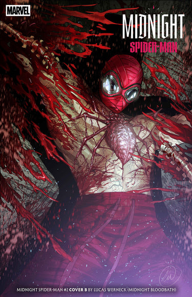 Marvel Midnight Spider-Man #2 Cover B by Lucas Werneck, Midnight Bloodbath Variant, featuring Spider-Man in dark, intense artwork.