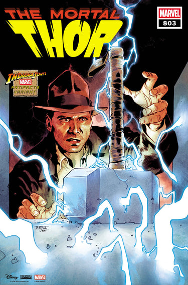 Marvel Thor #803 comic featuring Mahmud Asrar's Indiana Jones Marvel Artifact Variant artwork. Pre-order collectible comic book.