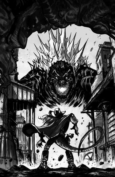 Godzilla: Revenge of the Deadzone #4 Tunica B&W Full Art variant comic cover by IDW Publishing