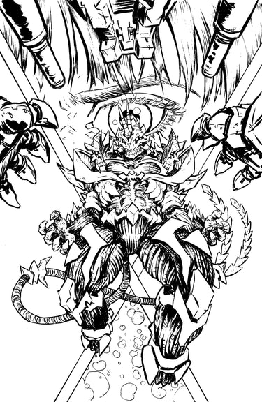 Black and white full art image of Starship Godzilla: Invasion X #4 Variant RI 1:10 by IDW Publishing, featuring detailed comic artwork.