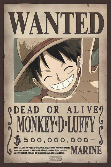 One Piece 24X36 - Monkey D. Luffy Wanted Dead or Alive Manga: Individually Rolled & Labeled - State of Comics