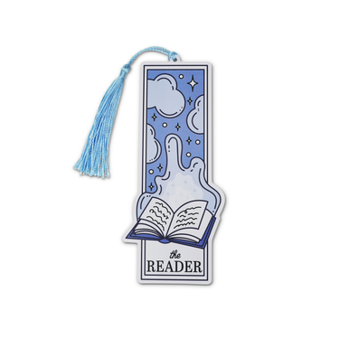 Punchkins "The Reader" bookmark featuring colorful illustrated design with a tassel for book marking and decorative reading accessory.