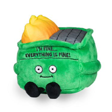 Punchkins Dumpster Fire Plush toy with orange and black plush fabric, designed to resemble a fiery dumpster.
