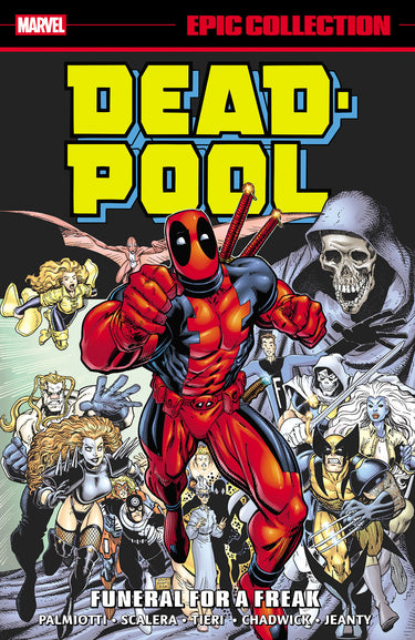 Pre-order Marvel Deadpool Epic Collection graphic novel "Funeral For A Freak" TP, featuring Deadpool in a comic book style.