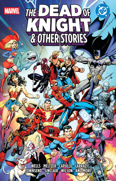 Pre-order Marvel graphic novel "The Dead of Knight & Other Stories," featuring Batman and DC characters, with colorful cover art.