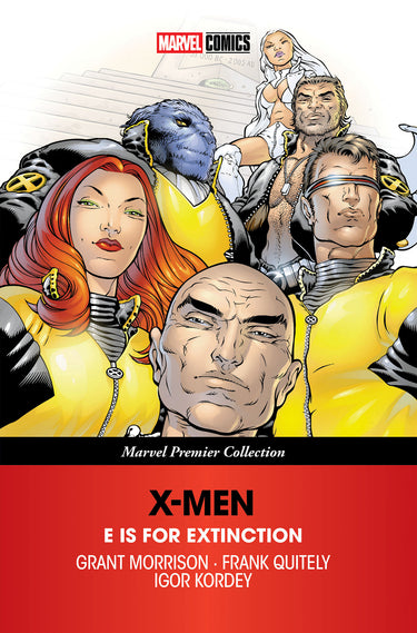 Pre-order Marvel's X-Men: E Is For Extinction graphic novel from the Marvel Premier Collection, featuring comic book cover art.