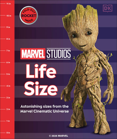 Life-size Marvel MCU books by DK featuring detailed covers and iconic superhero images from the Marvel Cinematic Universe.