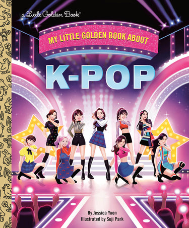 Children's book titled "My Little Golden Book About K-Pop" by Random House Children's Books, featuring colorful K-Pop themed illustrations.