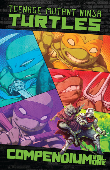Teenage Mutant Ninja Turtles Ongoing Compendium Vol 1 graphic novel by IDW Publishing, featuring colorful turtle characters and comic pages.
