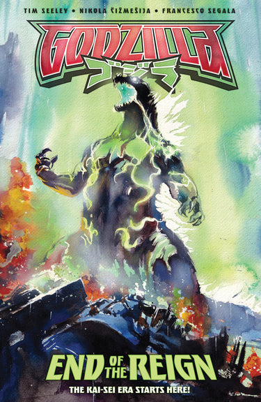 Pre-order graphic novel "Godzilla Kai-Sei Era End of the Reign" by IDW Publishing, featuring cover art of Godzilla.