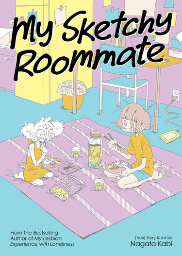 Pre-order of "My Sketchy Roommate" graphic novel by Seven Seas Entertainment showing colorful cover art with characters and title.