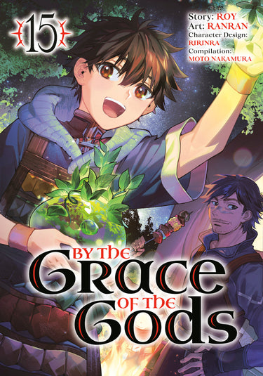 Pre-order image of "By the Grace of the Gods" 15 manga paperback by Square Enix, featuring colorful cover art with characters.