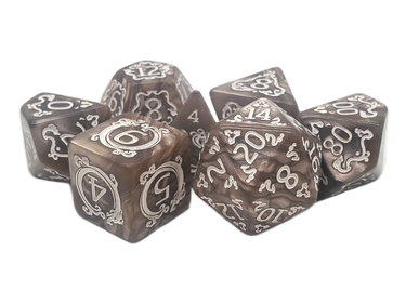 RPG Dice Set: Rune Dice - Coiled Serpent - Brown w/ White - State of Comics