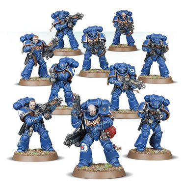 Warhammer 40k Space Marines Primaris Intercessors tabletop gaming miniatures by Games Workshop, featuring detailed armored figures.