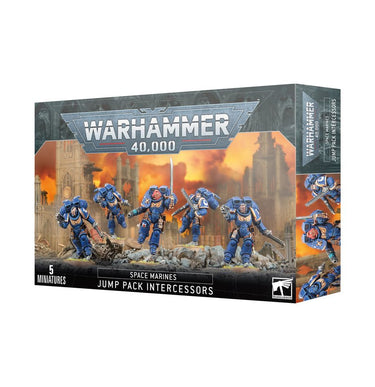 Chaos Space Marines Jump Pack Intercessors from Warhammer 40k, tabletop gaming miniature with detailed armor and jump pack.