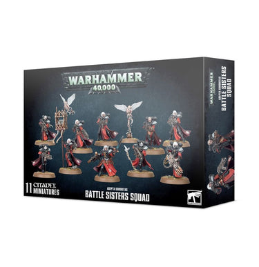 Warhammer 40k Adepta Sororitas Battle Sisters Squad box set for tabletop gaming, featuring detailed miniatures and weapons.
