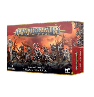 Warhammer Age of Sigmar Slaves to Darkness Chaos Warriors tabletop gaming miniatures by Games Workshop, showing detailed painted figures.