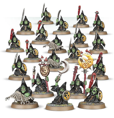 Warhammer Age of Sigmar Gloomspite Gitz Stabbas miniatures by Games Workshop, featuring moonclan grots armed with spears and shields.