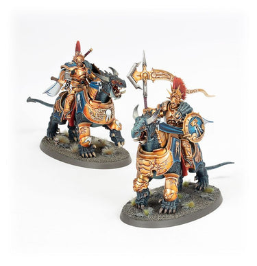 Warhammer Age of Sigmar Stormcast Eternals Dracothian Guard leader figure, detailed tabletop gaming miniature by Games Workshop.