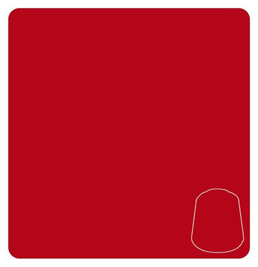 Tabletop gaming Citadel Layer Evil Sunz Scarlet model paint bottle by Games Workshop with red paint inside.