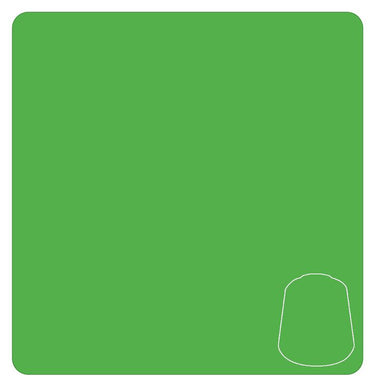Layer Moot Green for tabletop gaming by Games Workshop, shown in a small bottle with vibrant green liquid for painting miniatures.
