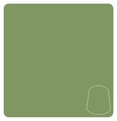 Bottle of Citadel Layer Nurgling Green tabletop gaming paint by Games Workshop, 12ml bottle for miniature detailing.