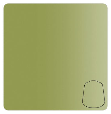 Games Workshop Citadel Contrast Militarum Green tabletop gaming paint in an 18ml bottle, suitable for miniature models and detailing.