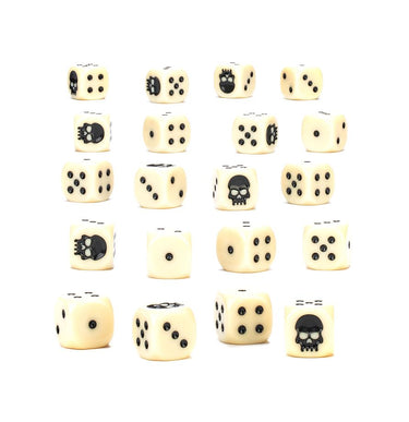 Set of Warhammer Dice for tabletop gaming by Games Workshop, featuring colorful numbered polyhedral dice.