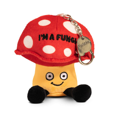 Punchkins "I'm a Fungi" mushroom plush bag charm, soft and colorful plush with detailed mushroom design, perfect for bags or backpacks.