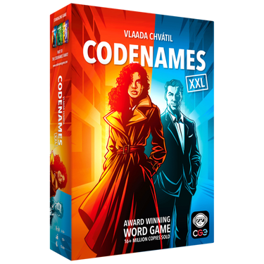 Codenames XXL board game by Czech Games, featuring a large game grid and colorful cards for team word guessing fun.
