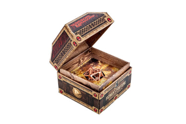 FanRoll Dungeons & Dragons Fizban's Fortune dice set in a mystery box, featuring colorful fantasy-themed gaming dice.