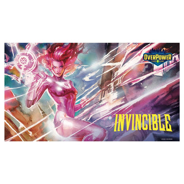 Lazarus Rising OverPower TCG Skybound Invincible Atom Eve premium playmat with colorful character artwork