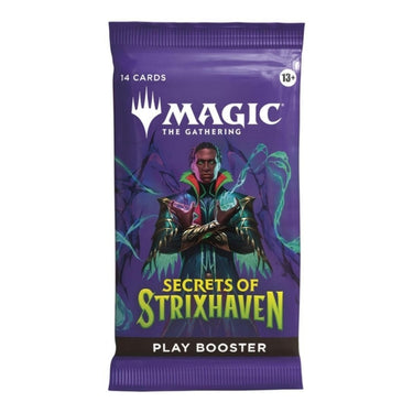Sealed Secrets of Strixhaven booster pack for Magic: The Gathering TCG by Wizards of the Coast, featuring colorful card artwork.