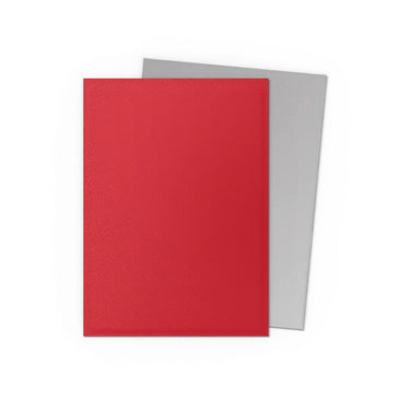 Arcane Tinmen Dragon Shield 100-pack crimson and silver matte dual card sleeves for trading card game protection.