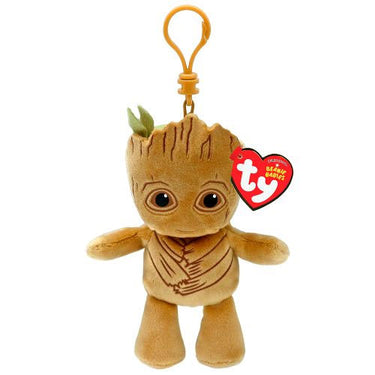 Soft plush Groot TY floppy clip toy by TY featuring a cute, detailed Groot character with floppy limbs.