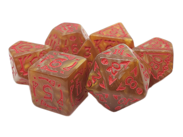 DnD RPG Dice Set: Rune Dice - All Hallows Eve - Gold w/ Red - State of Comics