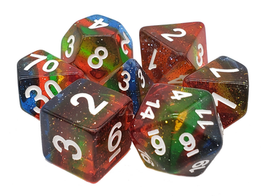 Old School 7 Piece DnD RPG Dice Set Gradients Translucent Glitter Rainbow - State of Comics