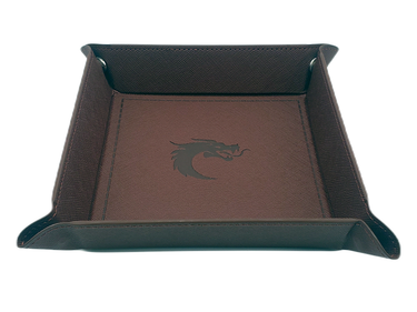 Brown Old School Dice square rolling tray with raised edges, designed for dice games and gaming supplies.
