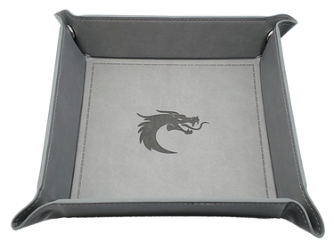 Grey Old School Dice square rolling tray with raised edges, designed for holding and rolling dice during tabletop gaming.