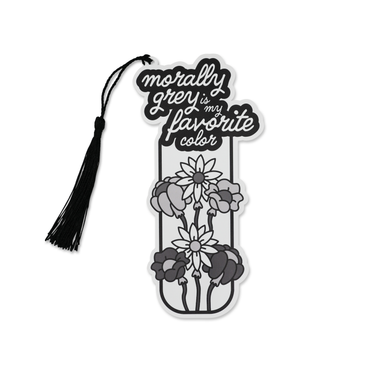Punchkins "Morally Grey is My Favorite Color" bookmark featuring a stylish design with a grey-themed quote and decorative elements.