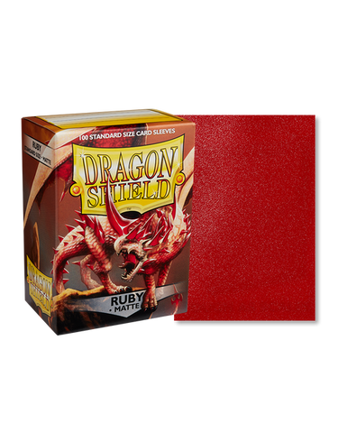 Dragon Shield Ruby Matte card sleeves by Arcane Tinmen, 100-count standard size for protecting trading and gaming cards.