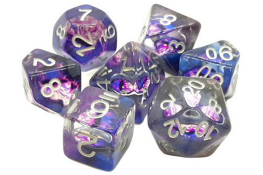 Old School 7 Piece DnD RPG Dice Set Infused Dragon Eye Purple - State of Comics