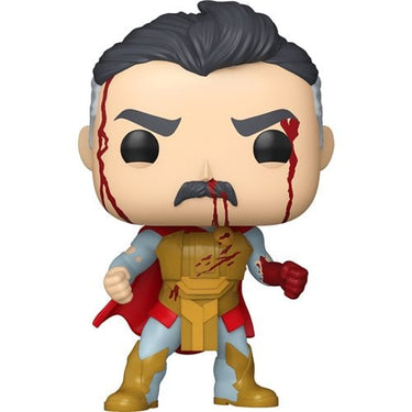 Funko Invincible Omni-Man Bloody Pop! Vinyl figure showcasing Omni-Man with blood-streaked details and dynamic pose.