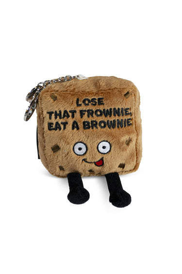 Brownie plush bag charm by Punchkins featuring a cute, smiling plush brownie with a soft, textured surface and a keyring attachment.