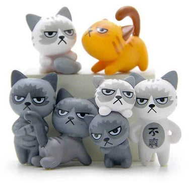 BCmini angry cat figurines, detailed action and toy figures featuring fierce feline expressions and vibrant colors.