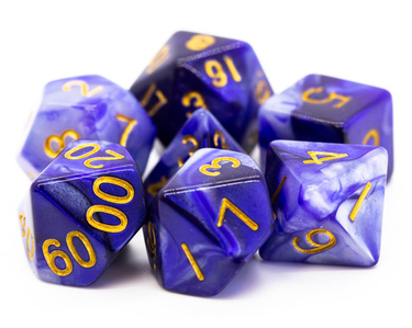 Old School 7 Piece DnD RPG Dice Set: Vorpal - Purple & Grey w/ Gold - State of Comics