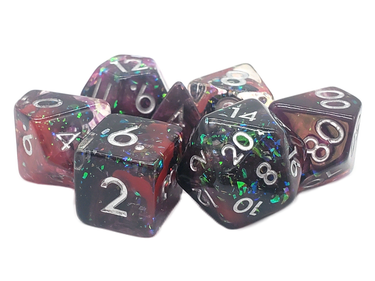 DnD RPG Dice Set: Particles - Red, Pink & Black Mist - State of Comics